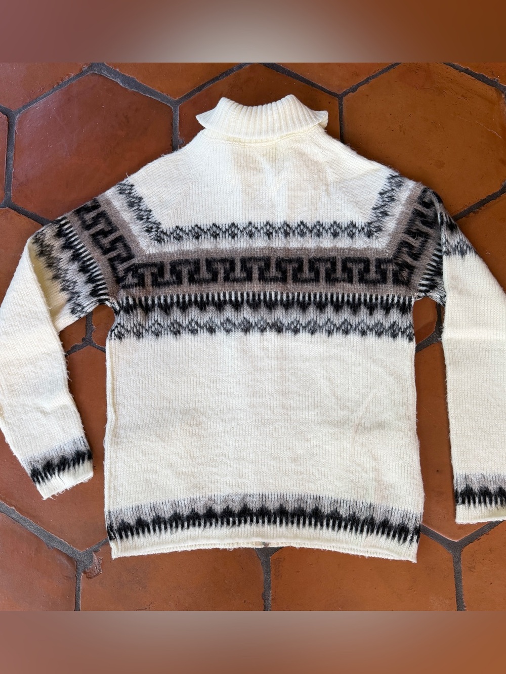 Vintage 70s Alpaca Wool Zip Cardigan Womens M Llama Aztec Fair Isle Knit Sweater - Picture 4 of 6